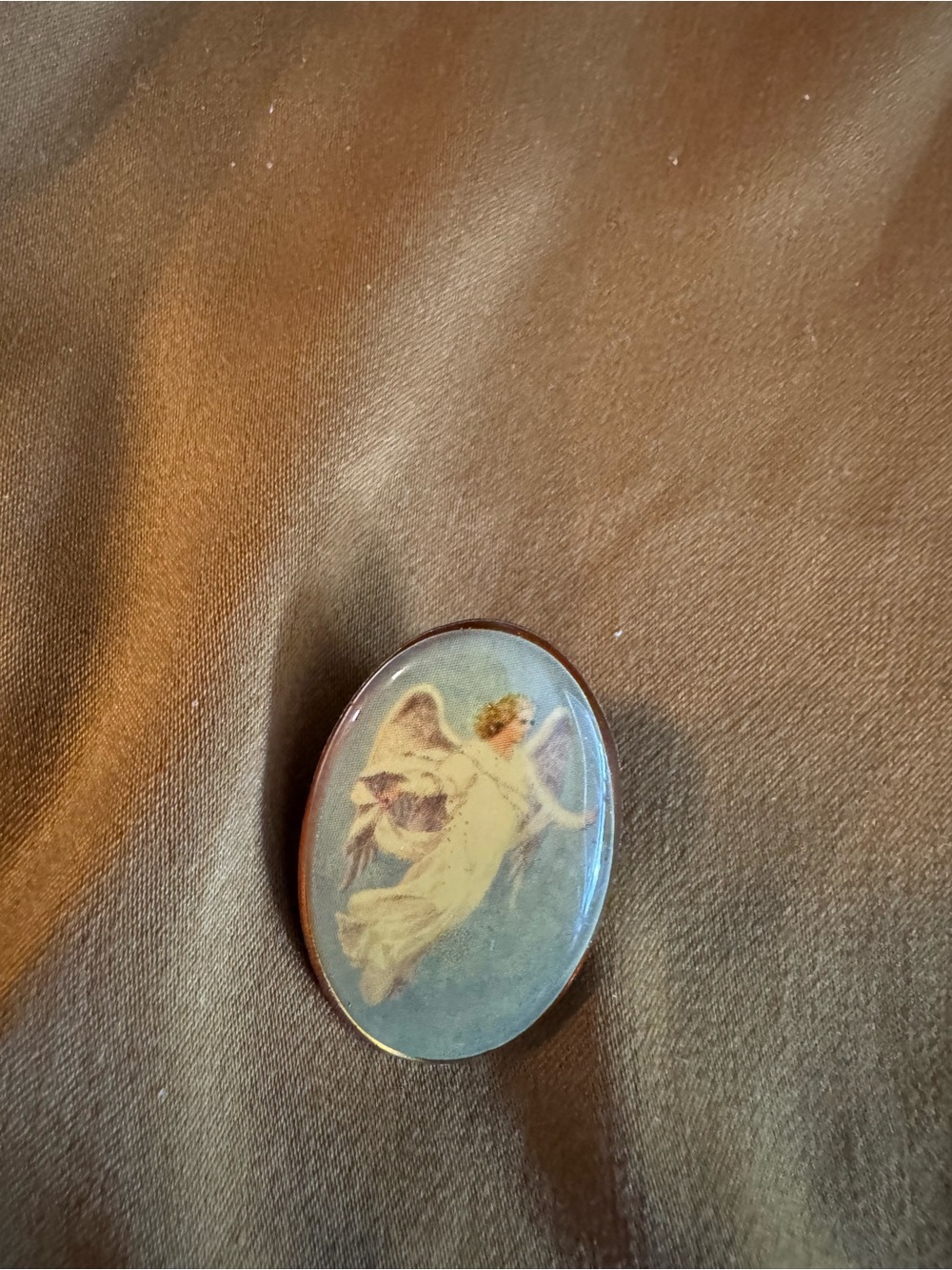 Vintage Angel Cameo Pin - Sky Blue Background